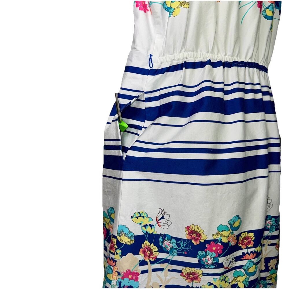 Motherhood Maternity XL Navy White Stripe Floral Dress Pockets Baby Shower Party - Picture 5 of 8